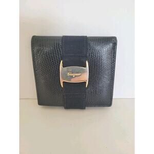 Salvatore Ferragamo Vara Wallet Croc Leather Blue Compact Card Bill Mini Belted